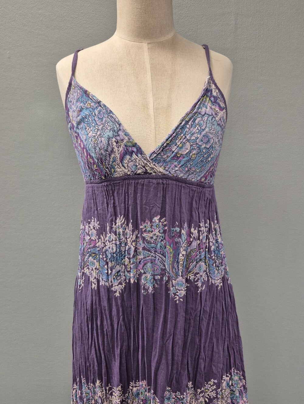 Pura Vida Boho Paisley Cotton Maxi Dress Purple Sun Dress Size 2 - Picture 3 of 11
